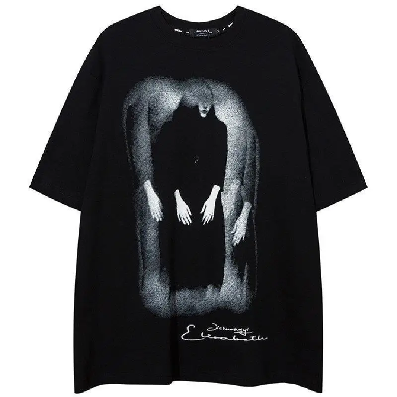 

FANMU модный бренд американский ретро темный топ с короткими рукавами мужские и женские свободные оверсайз с половиной рукавов