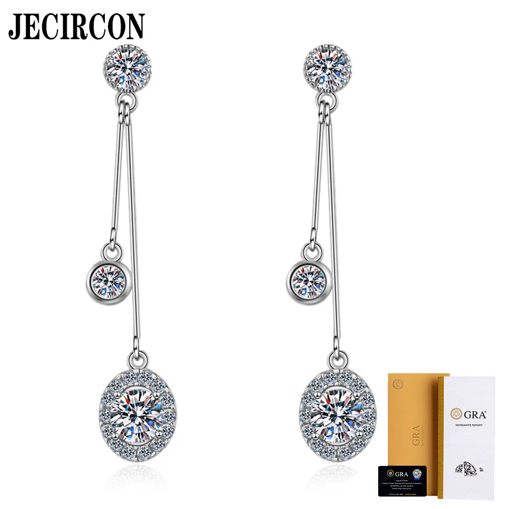 

JECIRCON S925 Sterling Silver Earrings for Women 0.5ct Moissanite Simulated Diamond Tassels Drop Earrings Personalized Versatile