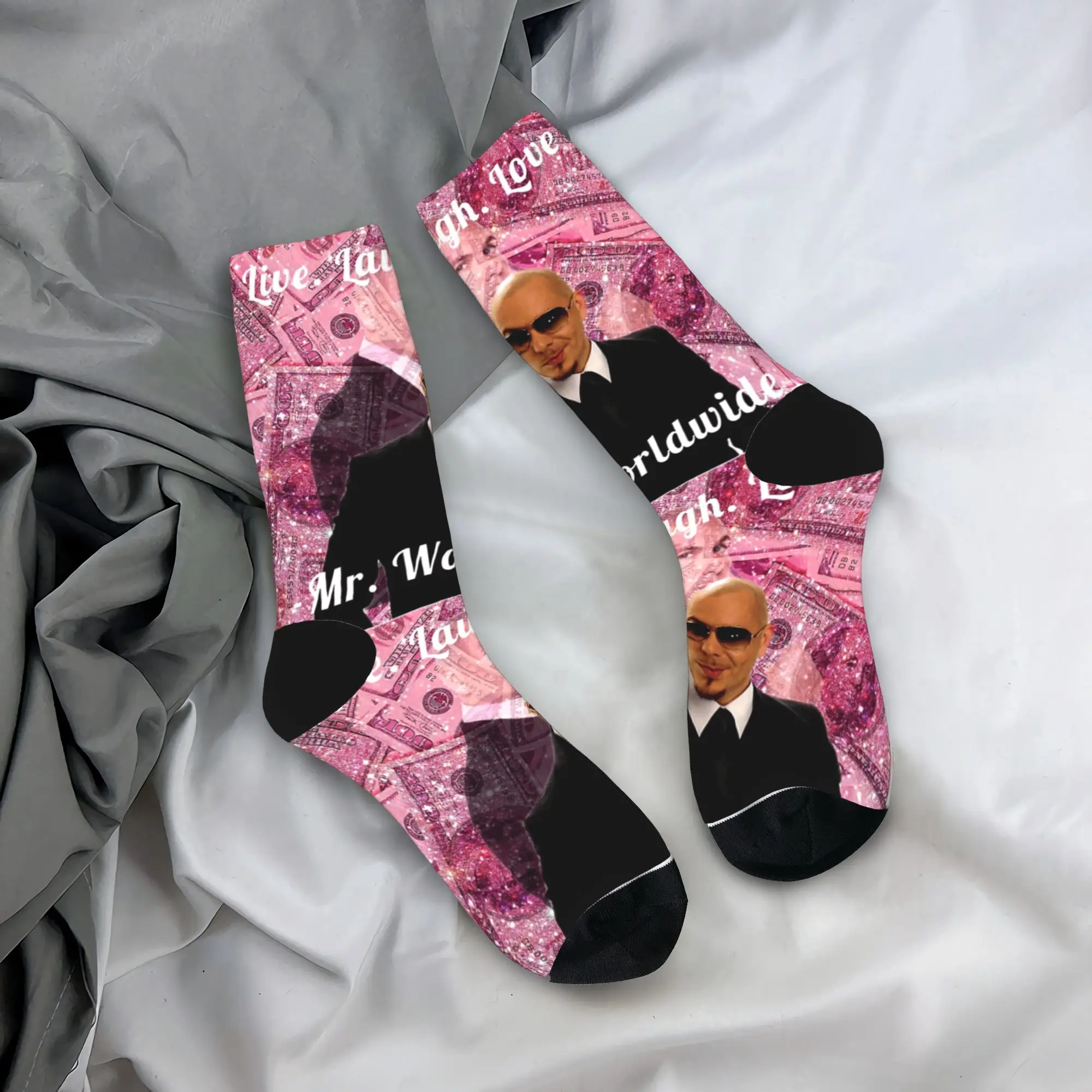 Mr Worldwide Pitbull Socks  Gothic Stockings Couple Medium Soft Outdoor Sports Socks Spring Pattern Non Slip Socks