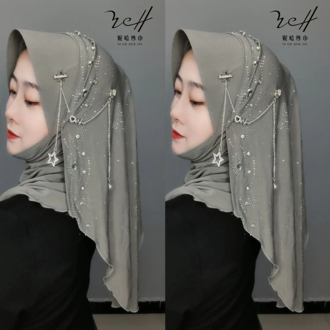 2026 New Wraps Muslim handmade Chains Diamonds Hijabs