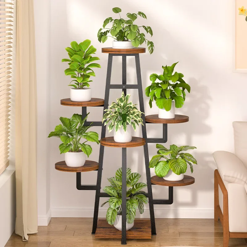 Cross-border wrought iron multi-layer flower stand, living room balcony floor-to-ceiling rack,green dill succulent storage rack