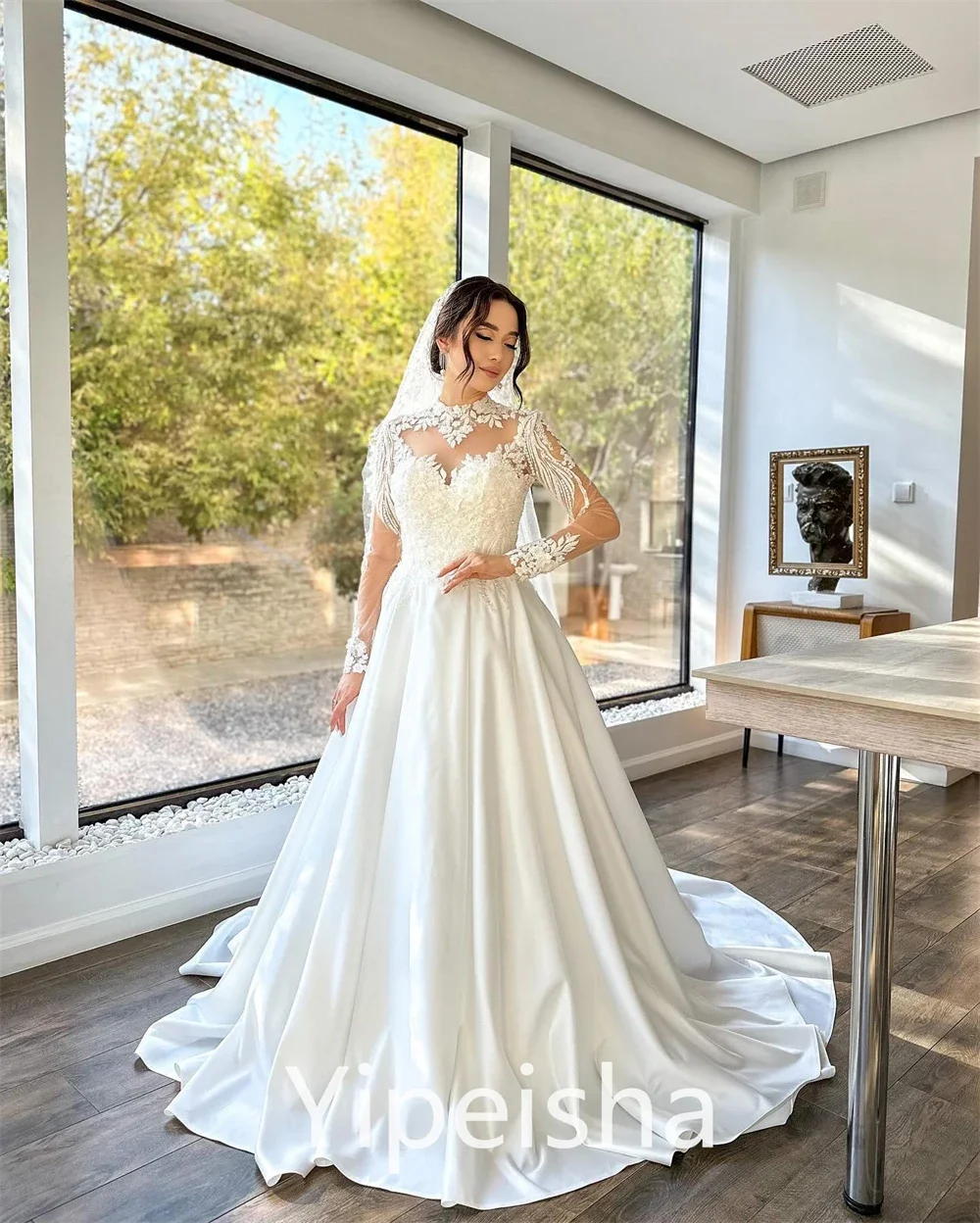 Yipeisha Prom Dress High Quality Exquisite Sweetheart A-line Wedding Party Lace Organza Floor Length