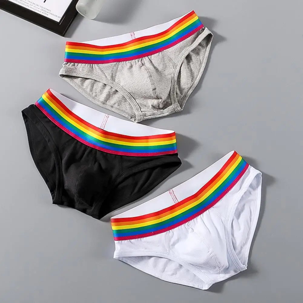 Rainbow Color Men Briefs Mid Waist Anti-septic U Convex Color Matching Waistband Underwear Casual Men Underpants Sport Boxers