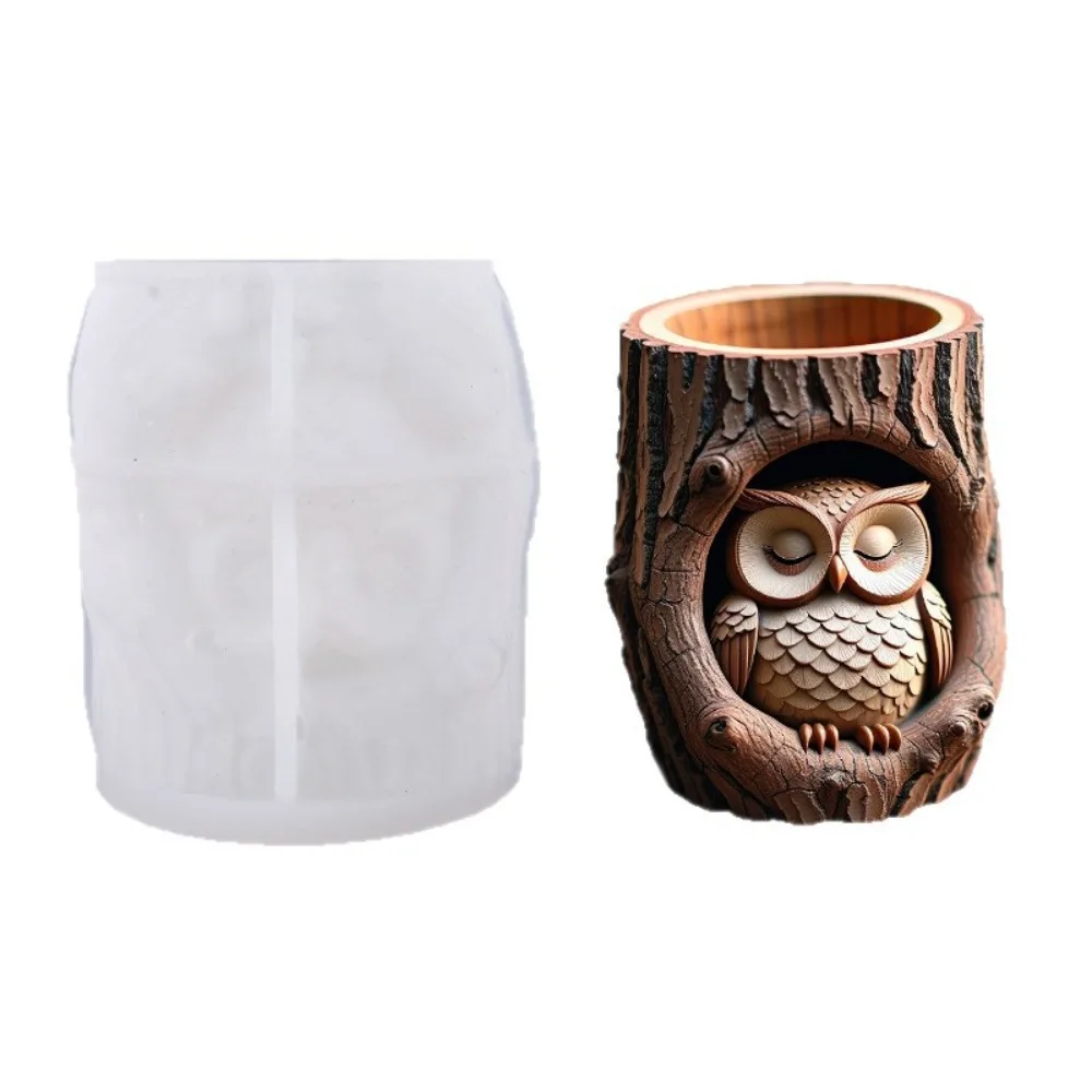 

Stump Owl Candle Cup Silicone Mold DIY Handmade Concrete Plaster Candle Jar Flowerpot Epoxy Resin Molds Home Décor