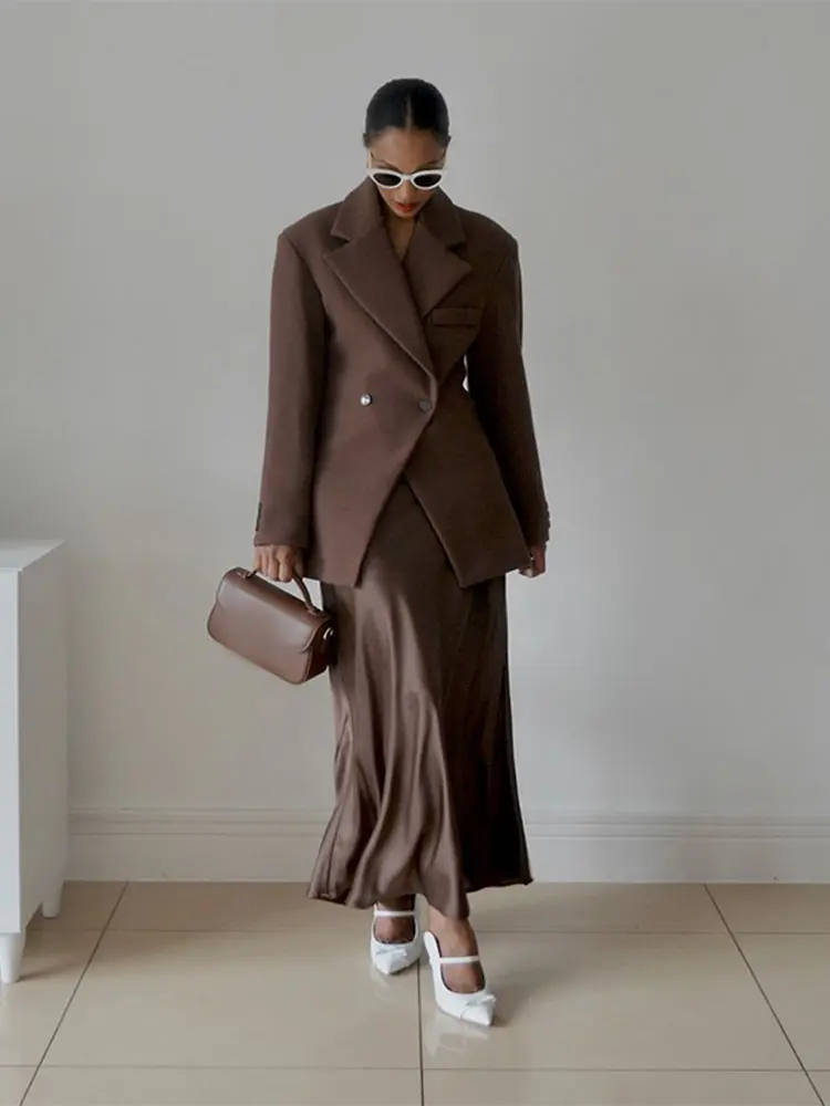 Lapel High Waisted Slim Fit Women Suit Jacket Long Sleeved Solid Color Button Coats Pop New High Street Fashion Ladies Coat