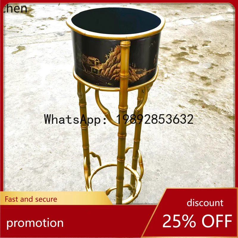 

YFY High-End European Retro Solid Wood Gold-Embossed Tall Long-Legged Flower Pot Stand Villa Storage Rack Floor Stand