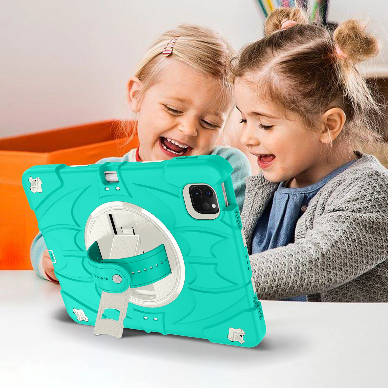 Case For iPad 10th mini 6 Air 11 Pro 11 Tablet Cover for Air 6 A2899 A2757 Shockproof Kids Funda Shockproof Rotation Hand Strap