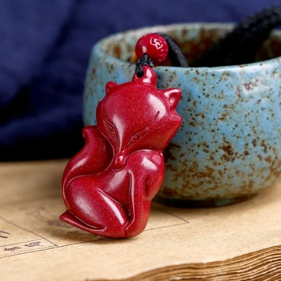 Fashion Cinnabar Jade Lovely Fox Pendant Necklace Jewellery Chinese Hand-Carved Healing Women Man Luck Gift Sweater Chain - Image 5