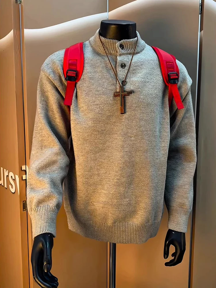 

ay American Henry Collar Knitwear Men's Sle Lazy Autumn Winter High-End Feeling Cleanfit Base Layer irt Casual Sle