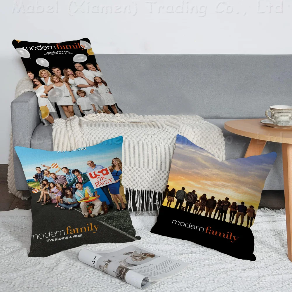 

Modern Family Pillow Covers Cartoon Sofa Decorative Home Double-sided Printing Short Plush Cute Cushion Cover