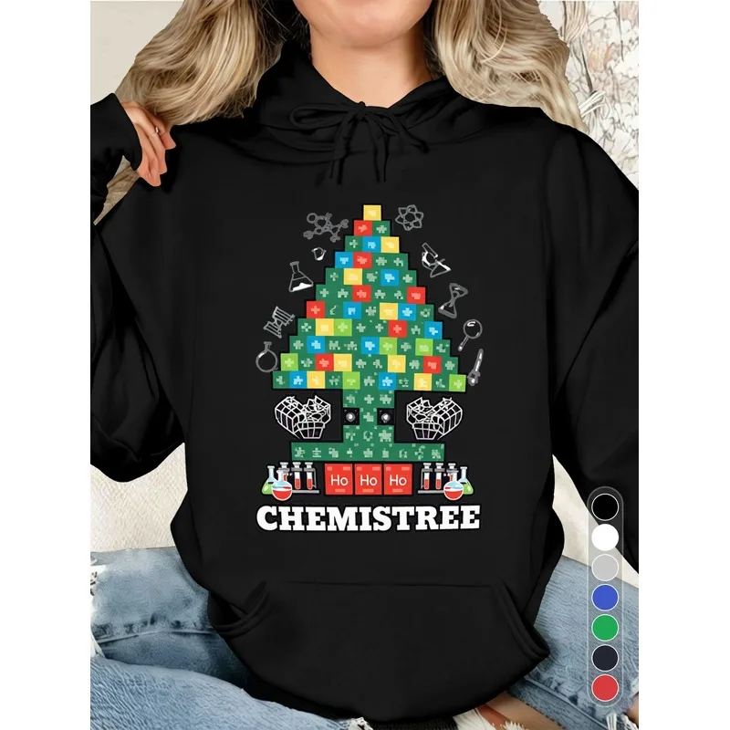 Women's Printed Hoodie Christmas tree print design  Christmas women's printed sweatshirt