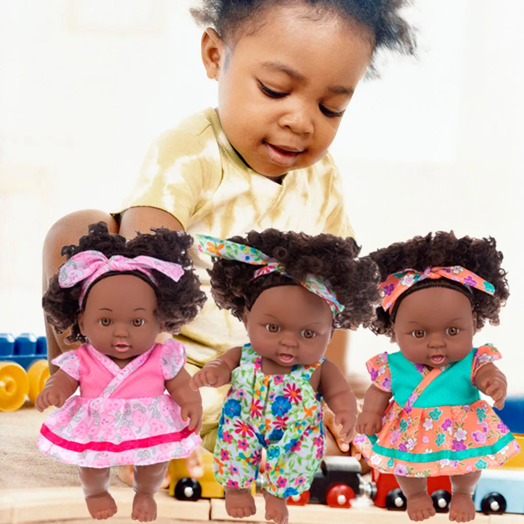 25CM Cute Explosion Curly Dolls Toy Black Skin African Black Doll Baby Toys Kids Play Doll Gift Toy Simulation Cartoon Doll