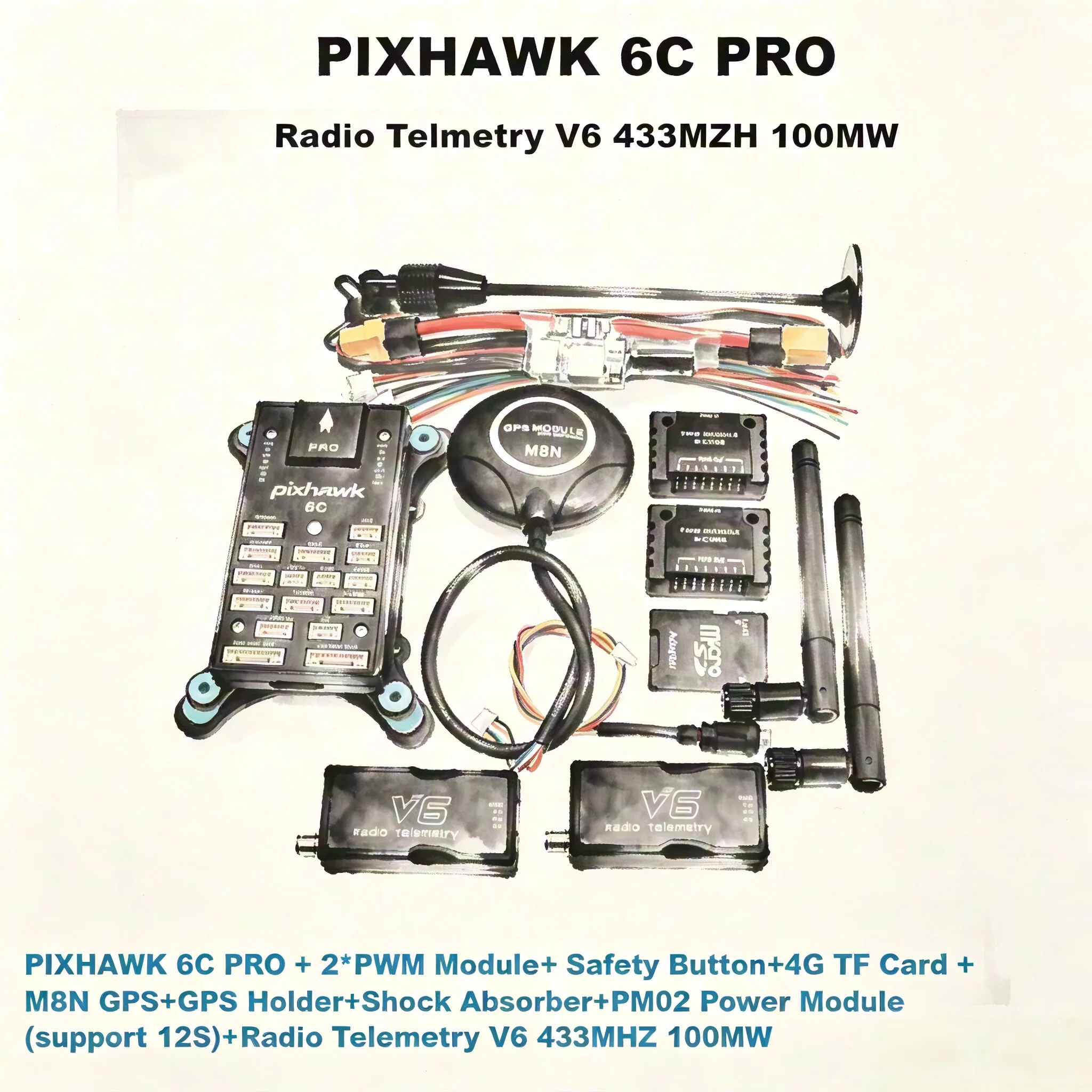 AN Pixhawk 6C PRO FMUV6C Ardupilot PIX 32 Bit Flight Controller Autopilot with 4G SD Safety Built-in Buzzer Radio Telmetry V6