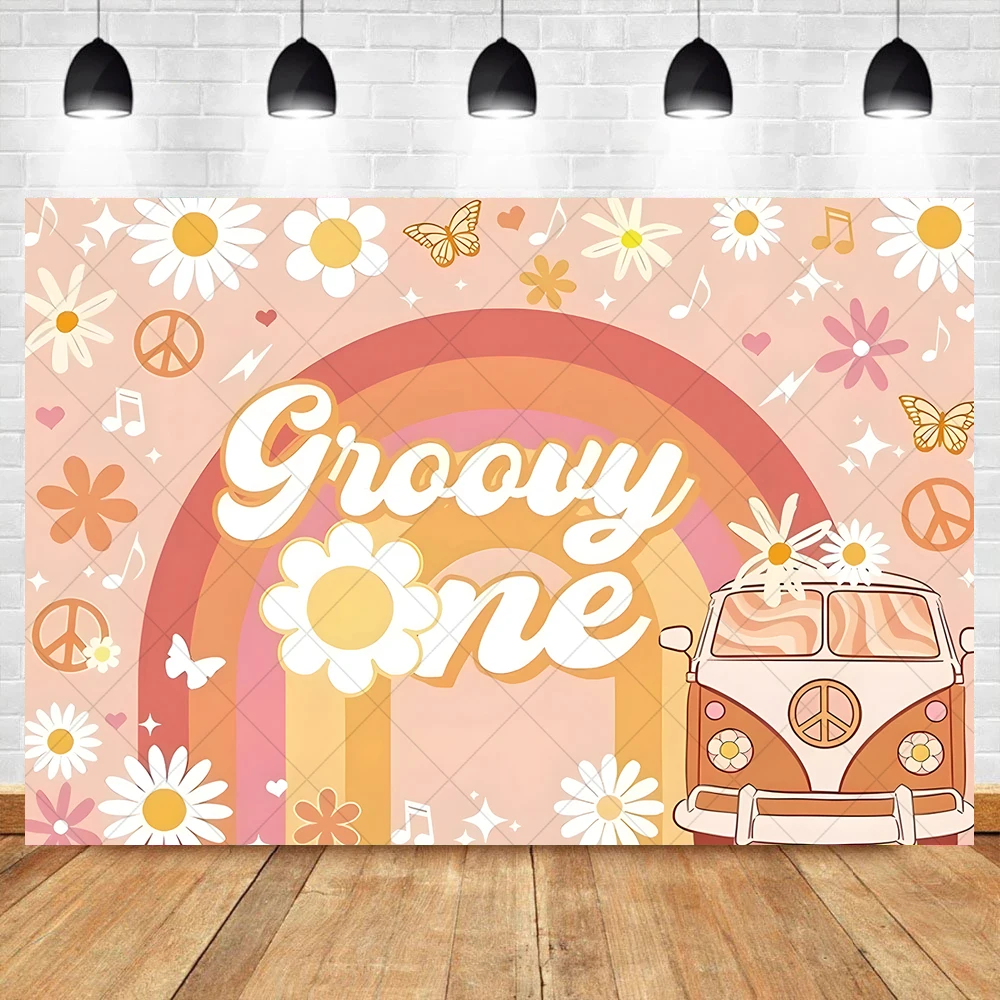 Baby Girls 1st Birthday Backdrop Custom Boho Rainbow Colorful Daisy Background Banner Newborn Shower Party Decor Photocall Prop