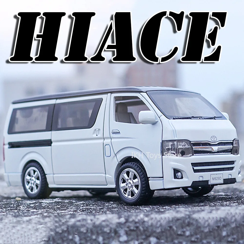 

1:32 HIACE Coaster Model Toy Cars Alloy Diecast Sound Light Doors Opened Pull Back Rubber Tires Mini Toys for Kid Birthday Gifts