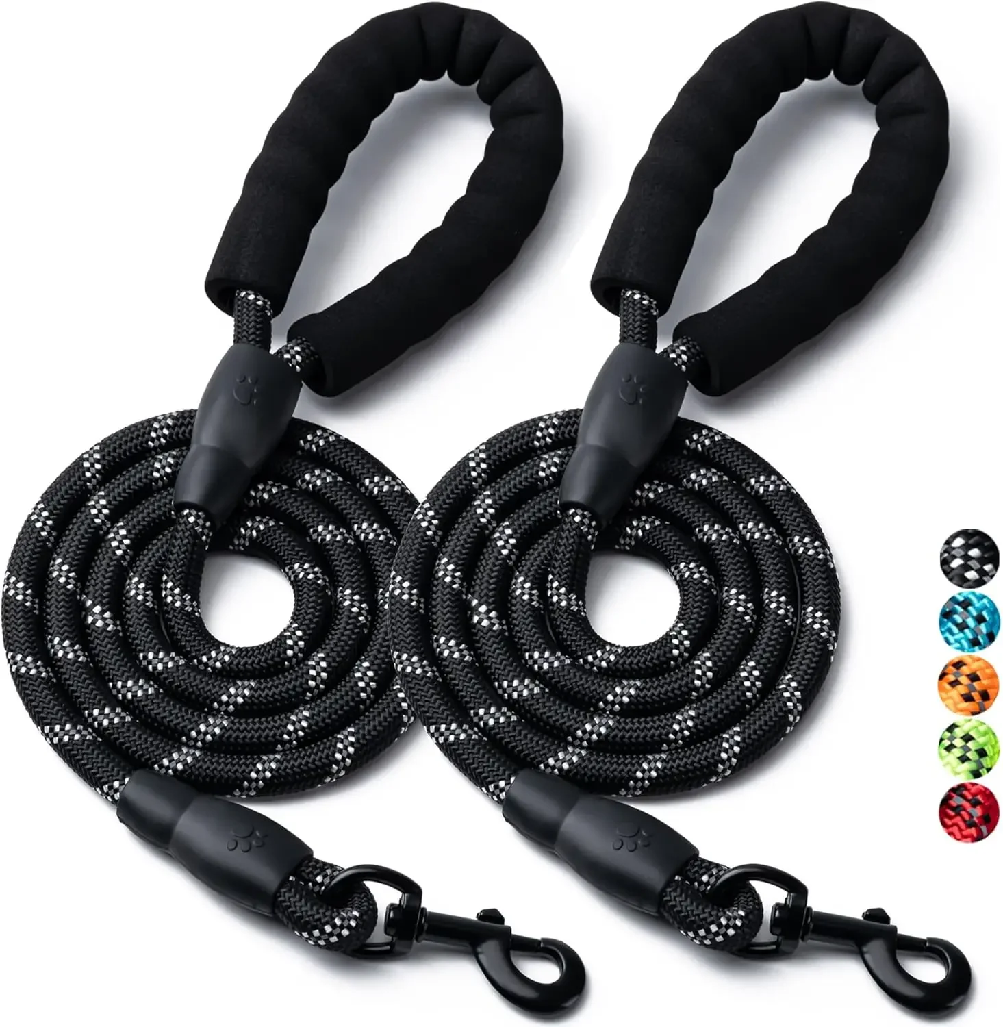 

2 Pack Heavy Duty Dog Leash, 4/5/6 Ft Reflective Nylon Rope With Padded Handle For Small To Large Dogs