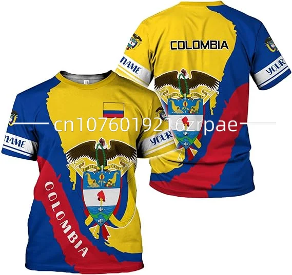 Colombia Flag & Coat of Arms Graphic Tee Summer Casual Pullover Men\'s Fashion Loose T-shirts Boy Oversized Short Sleeves Tops