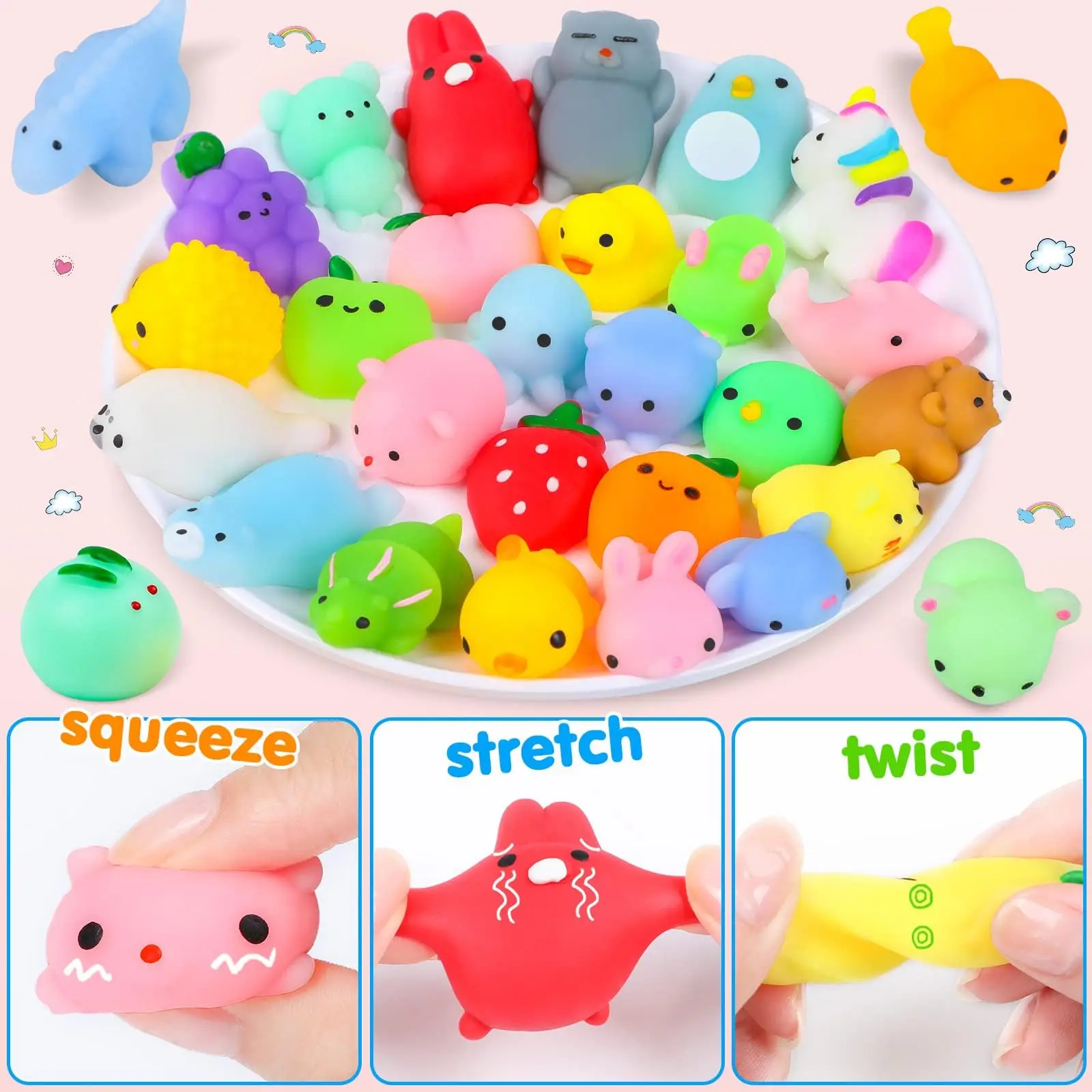 20/40/80Pc Squishies Mochi Squishy Toys Party Favors dla dzieci Mini Squishies Animal Stress Relief Toy School Birthday Gifts