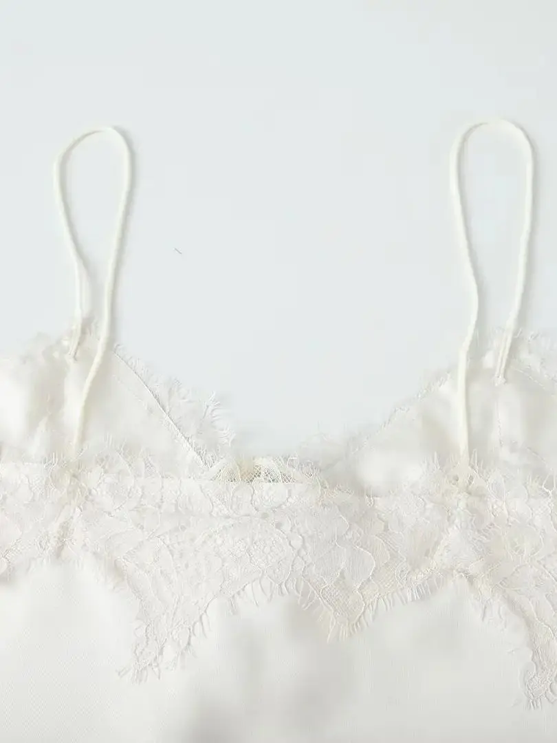 Robe élégante en Satin de soie et dentelle pour femmes, bretelles beiges, col en v, Sexy, ample, dos nu, à lacets, fendue, Robe de soirée, nouvelle collection 2025