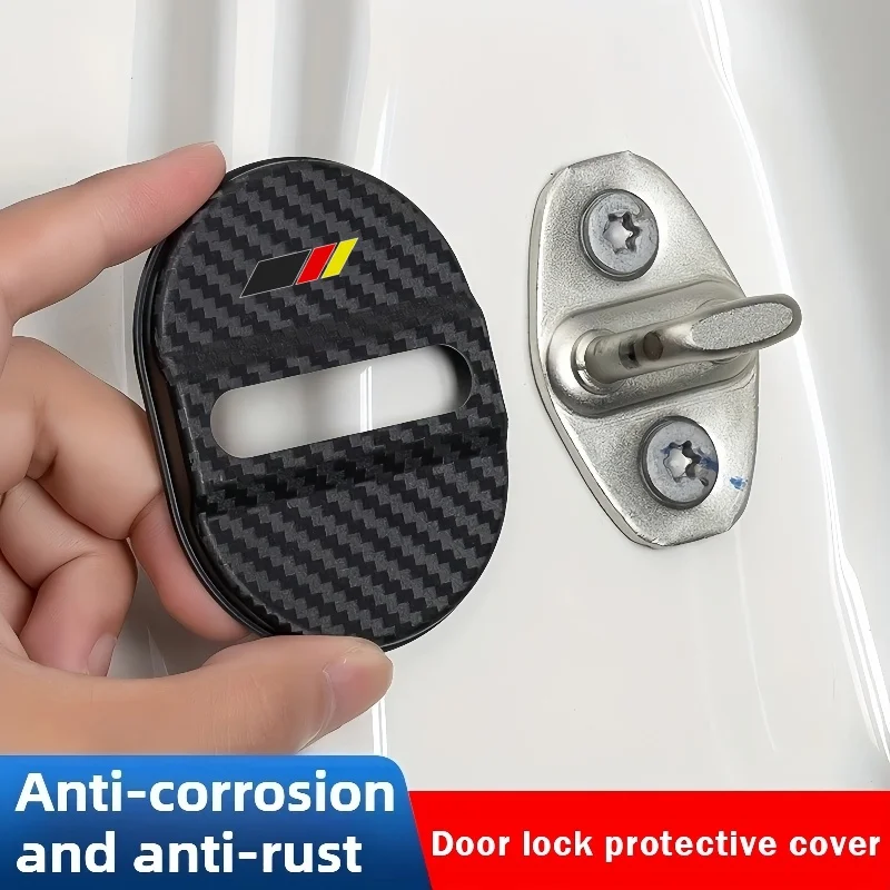 Black, red, and yellow carbon fiber textured car door lock protection cover5Pieces，Shock absorption, noise reduction, sound insu