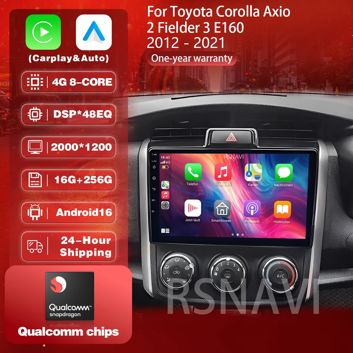 Plug and Play Android 16 Auto Stereo BT WIFI+4G 2 DIN Head Unit  Carplay For Toyota Corolla Axio 2 Fielder 3 E160 2012 - 2021