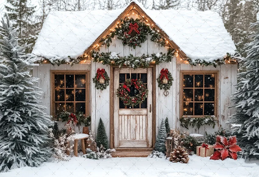 Mehofond التصوير خلفية الشتاء عيد الميلاد الغابات الثلجية منزل خشبي هدية للأطفال الأسرة صورة ديكور خلفية استوديو الصور