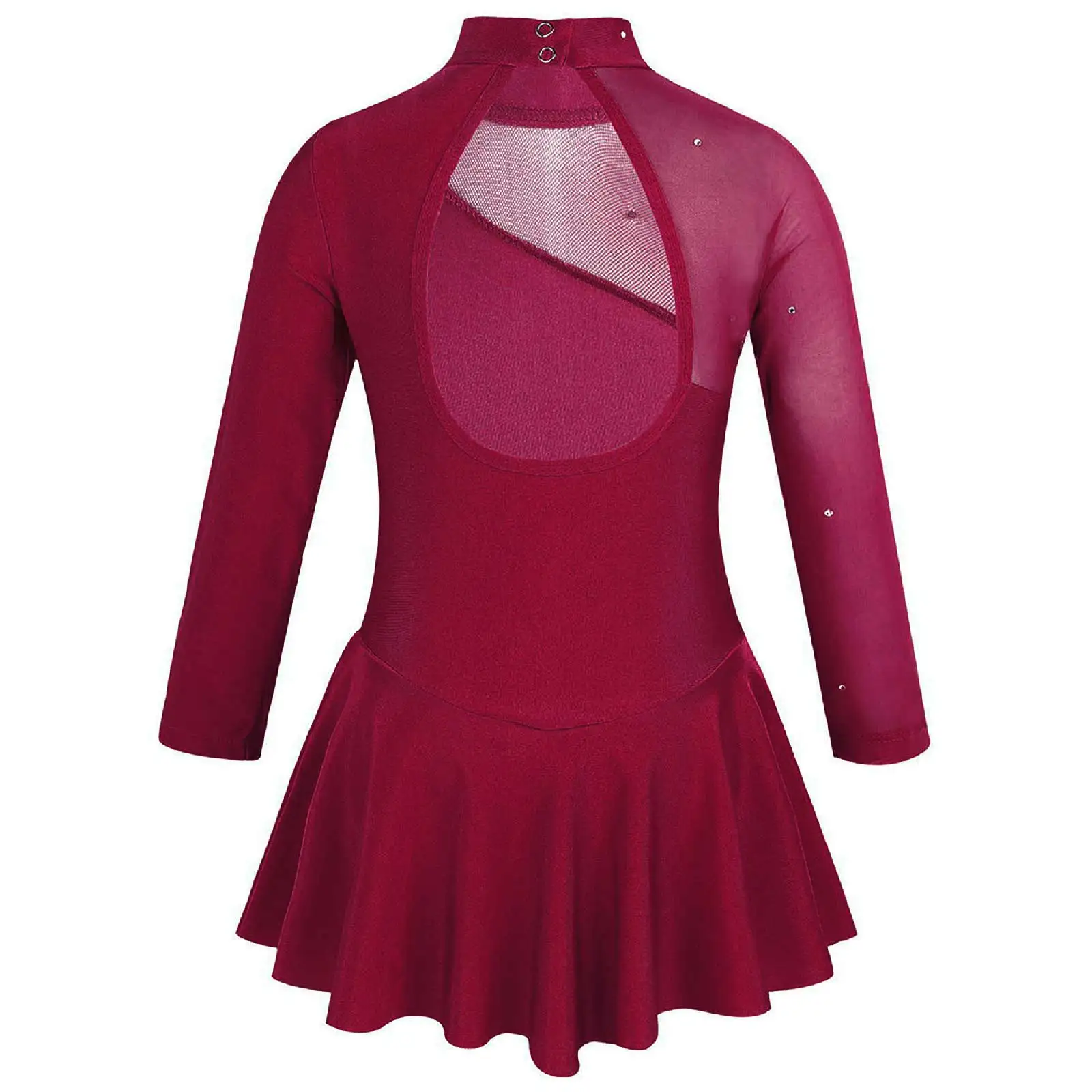 Kids Girls Figure Ice Skating Roller Skating Ballet Dance Leotard Dress Long Sleeves Mock Neck Tulle Splice Cutouts Back Dress - Image 2