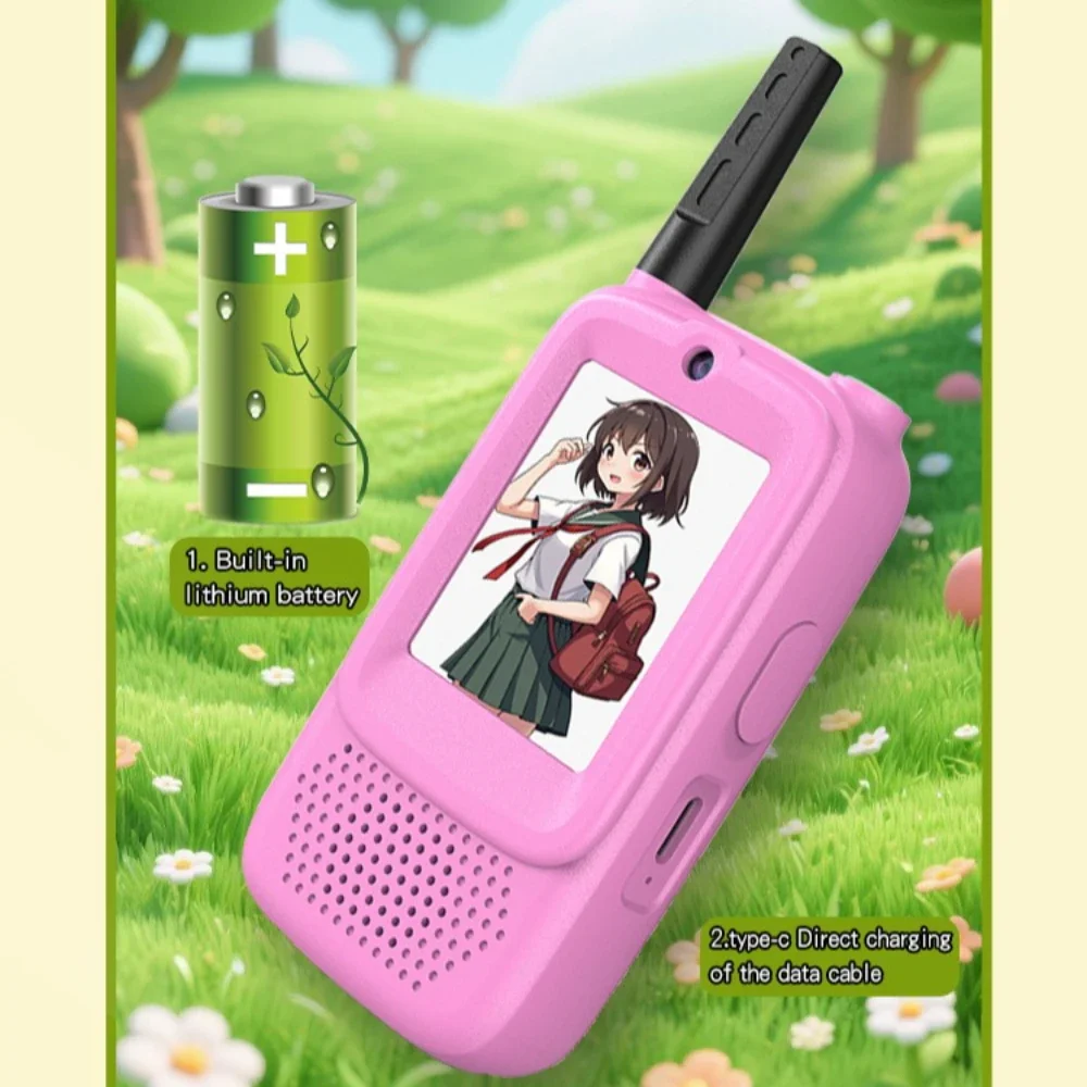 วอล์คกี้ทอล์คกี้สำหรับเด็ก หน้าจอ HD แบบ Type-C อินเตอร์คอมแบบคลิกเดียว ไม่ต้องใช้เครือข่าย สำหรับเล่นบทบาทสมมติระหว่างพ่อแม่ลูก ของขวัญสำหรับเด็ก