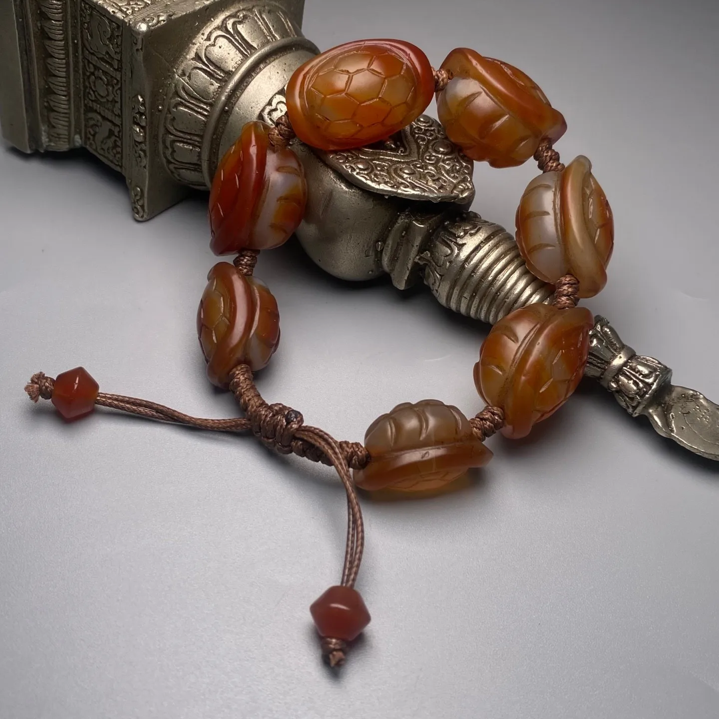 Rare Tibetan Buddhism Old Agate Turtle Back Totem Dzi Beads Amulet Bracelet G039