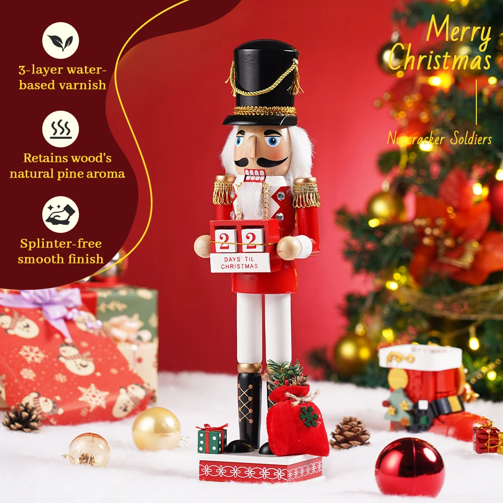 40CM Nussknacker Holzpuppe Walnuss-Soldaten-Modell Puppe Handgefertigte Figuren Handbemalte Figur Weihnachts- und Neujahrsdekoration für Zuhause – Detail 3