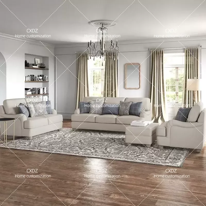 Retro Cotton Linen Fabric Pastoral Style Sofa Light Luxury High End Small Apartment Living Room Straight Row Sofa