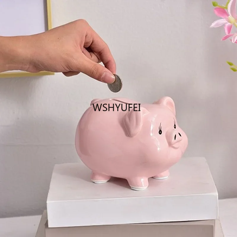 Coin Ceramic Children's Savings Crown Pink Pig Shaped Ornament Adult Gift money bank