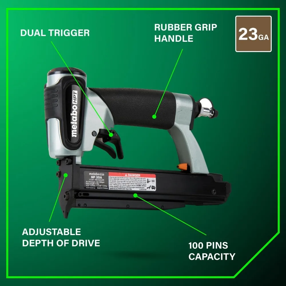 Metabo HPT Pneumatic Nailer: Professional Choice for Cabinet, Trim, and Craft Work, Creates Discreet Holes, Lightweight Design