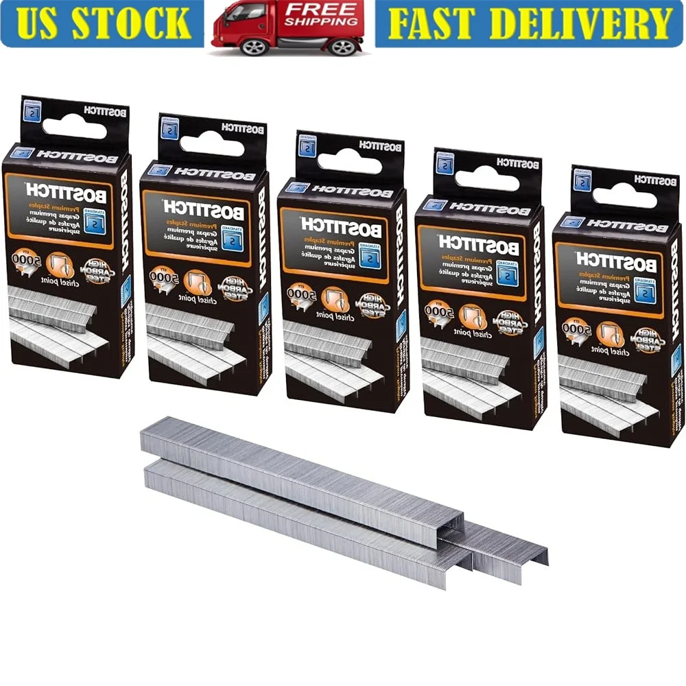 

Офисные скобы премиум-класса, стандартные скобы из высокоуглеродистой стали, длина ножки 1/4 дюйма, 5000 скоб в коробке, 5 упаковок, идеальные потребности степлера