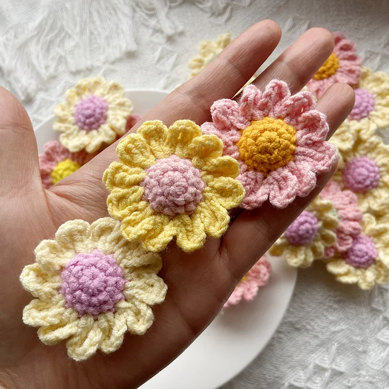 10Pcs Crochet Colour Chrysanthemum Head Cotton Knitting Flower 4.5CM/1.77\