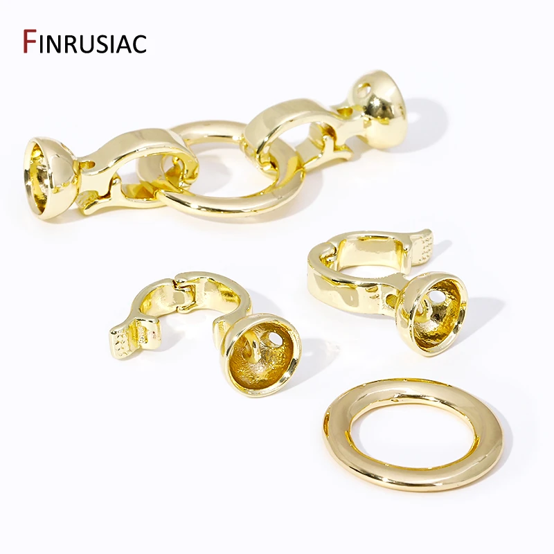 18K Gold Plated Brass Round Pearl Clasps Connector Fastener,Closure Lock Clasps For DIY Jewelry Making Findings Supplies