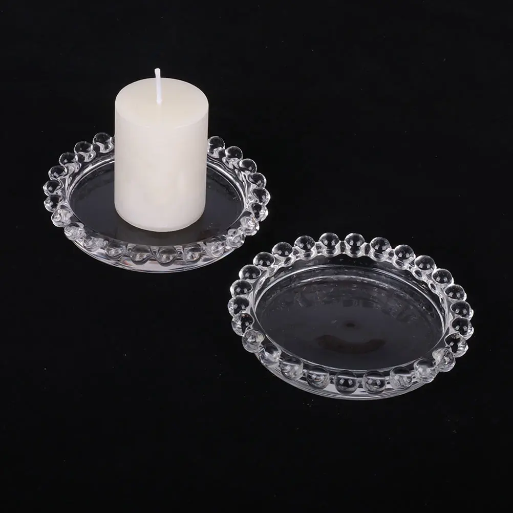 

2Pcs Glass Holders Round Tray Candlestick Elegant Creative Candleholders for Home Restaurant Party Scene Decoration