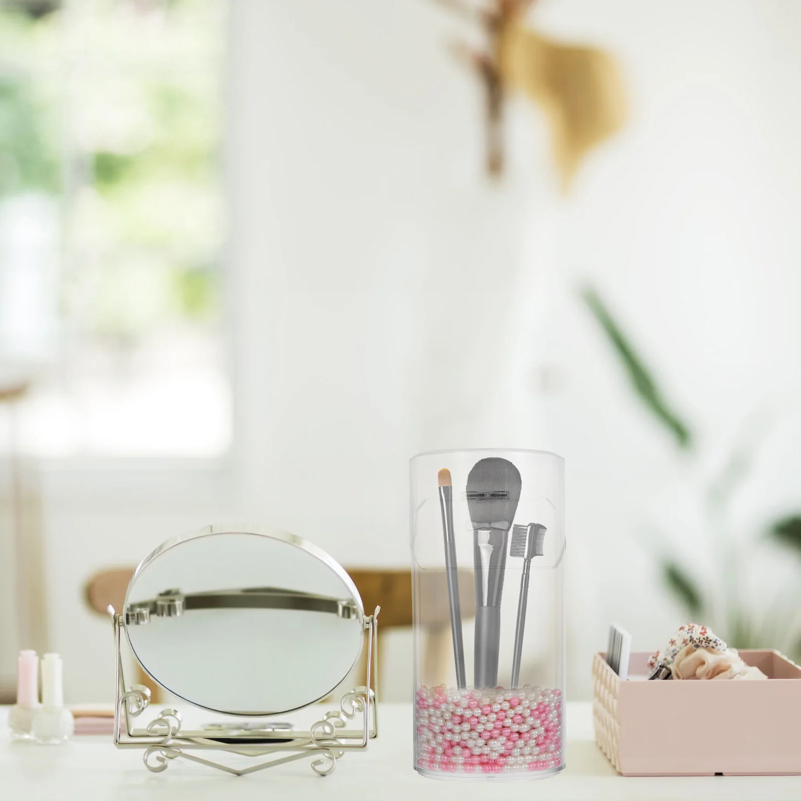 

Makeup Brush Pearls Box Clear Organizer Storage Container Vanity Decor Makeup Brush Holder Storage Box
