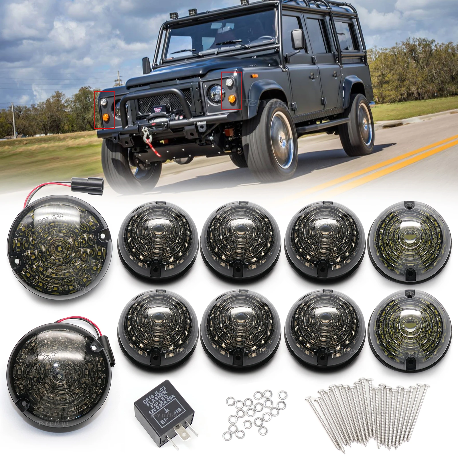 

10 шт. комплект для обновления задней противотуманной фары для Land Rover Defender 1990-16 90/110 светодиодный, лампа стоп-сигнала, боковой габаритный фонарь, модифицированный комплект детской лампы