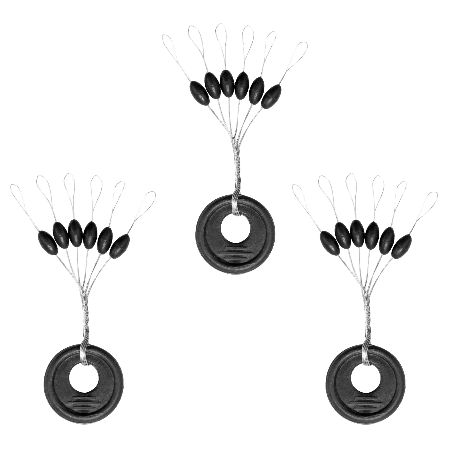 

100 комплектов резиновых пробок для рыбалки с космическими бобами 6 в 1, поплавковое грузило, черный овальный цилиндр для лески, сома