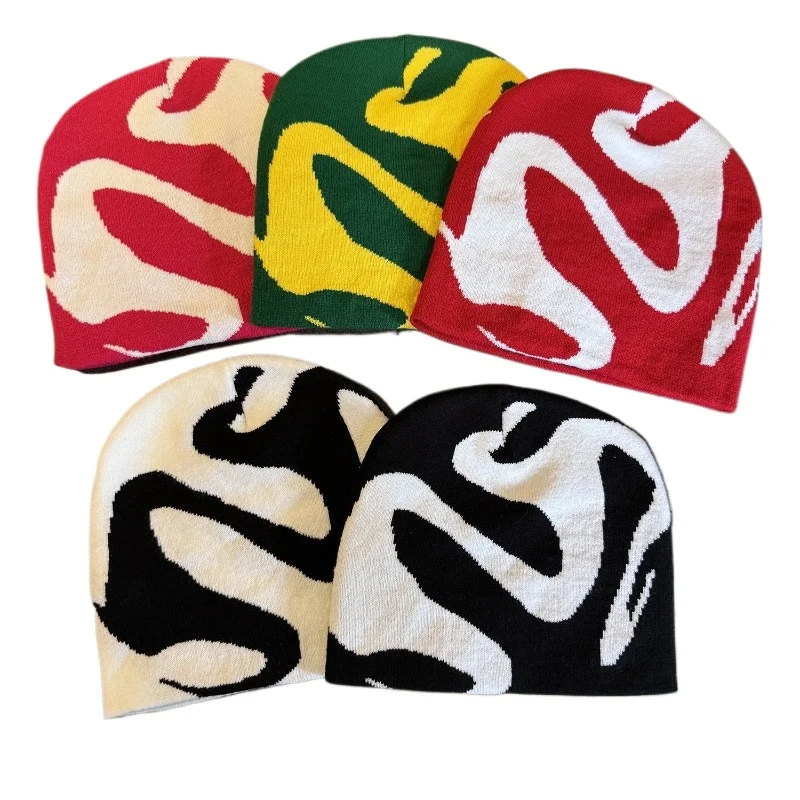 Trendy Knit Beanies Winter Jacquard Windproof Warm Hat Outdoor Colorful Casual Fashion Pullover Cap