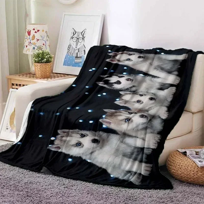 Warm and Cozy Husky Dog Pattern Flannel Blanket for Couch, Bed, Sofa, Office -Soft and Soothing Digital Printing Throw Blanket