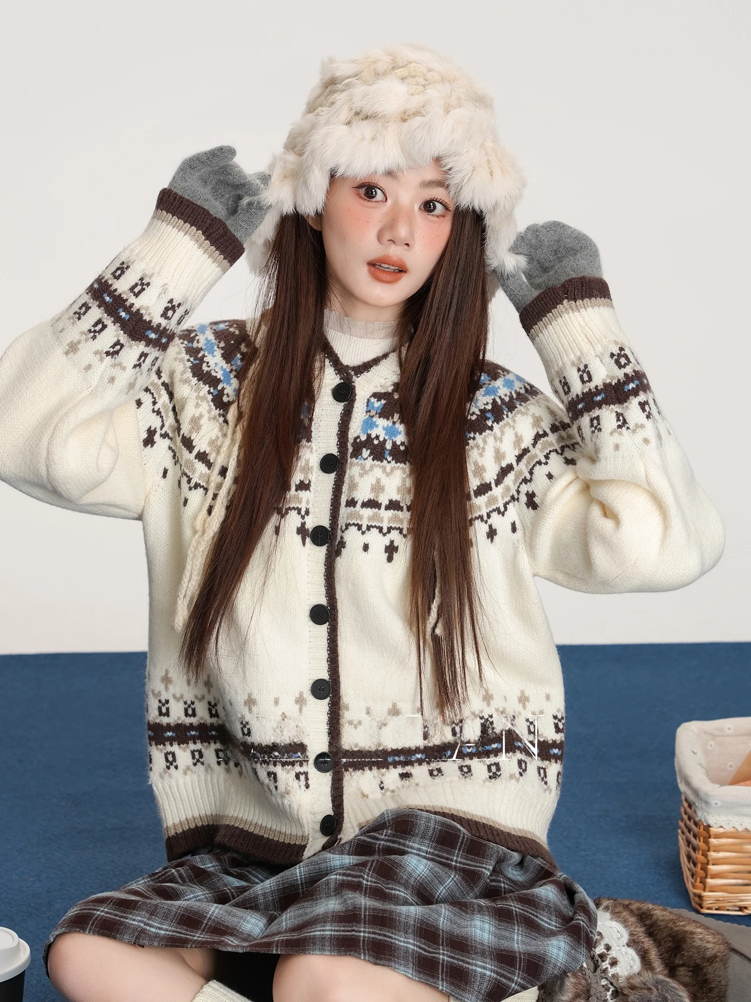 

Nordic Sle Knitted Hat Sweater Coat Women's Spring New Lazy Sle Knit Open Cardigan Top Long Sve Regular Fit