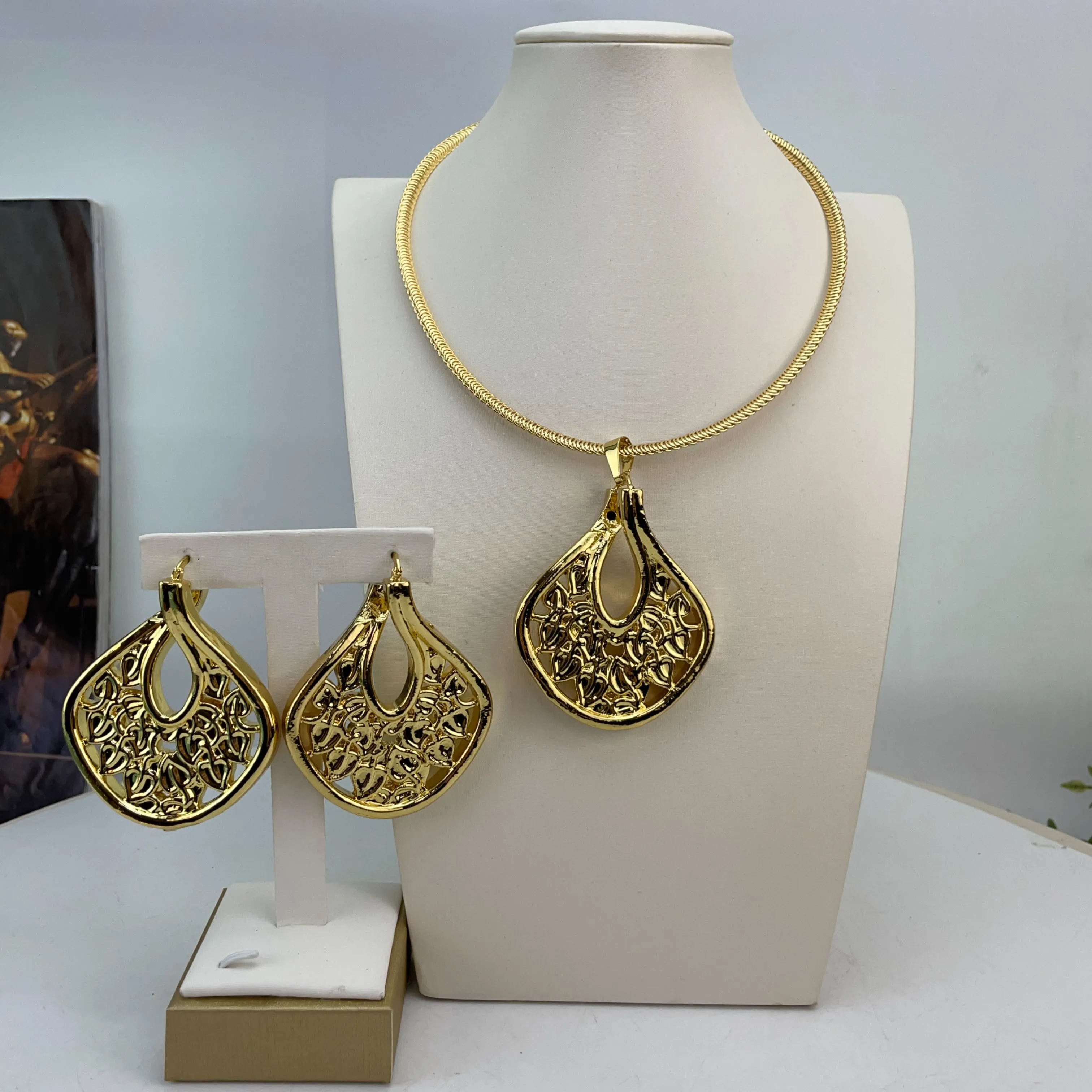 EMMA موضة دبي مطلية بالذهب الخرز القلائد أقراط خواتم مجموعات المجوهرات الجميلة للنساء هدايا مجوهرات حفلات الزفاف FHK23578 #2