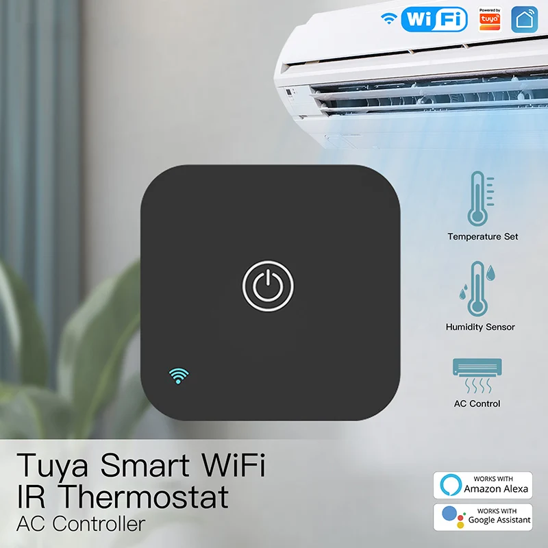 

WiFi IR Thermostat AC Controller Touch Button Smart Life Tuya APP Wireless Temperature Humidity Sensor Voice Alexa Google