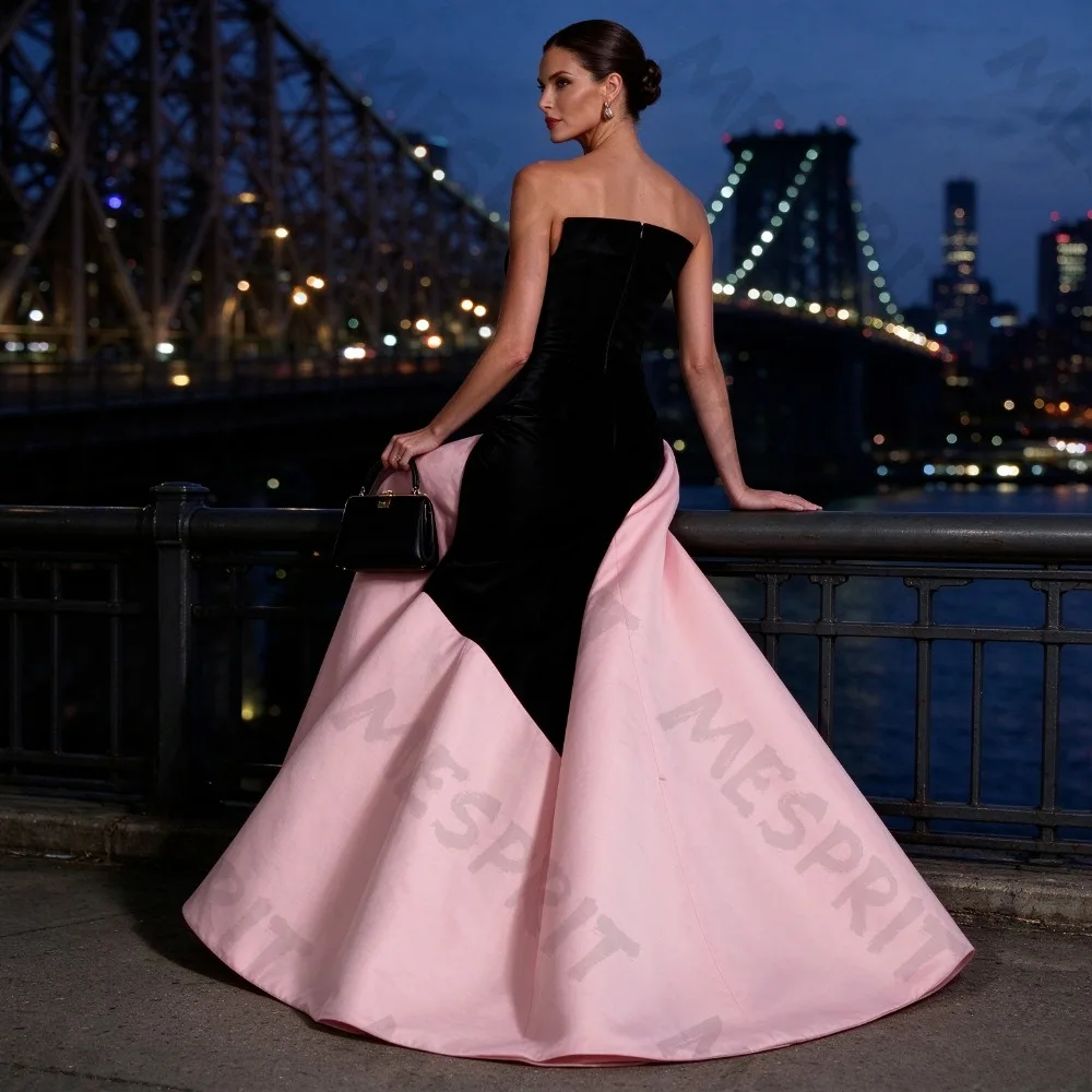 Customized Exquisite Strapless Mermaid Evening Gowns with Sleeveless Zipper Velvet Hemline Contrasting Colors Banquet Dresses