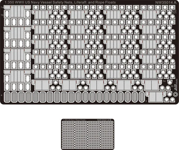 AM-WORKS NW35014 1/350 WWII US Navy Liferafts, Safety Nets and Rope Floats - Upgrade Detail Set