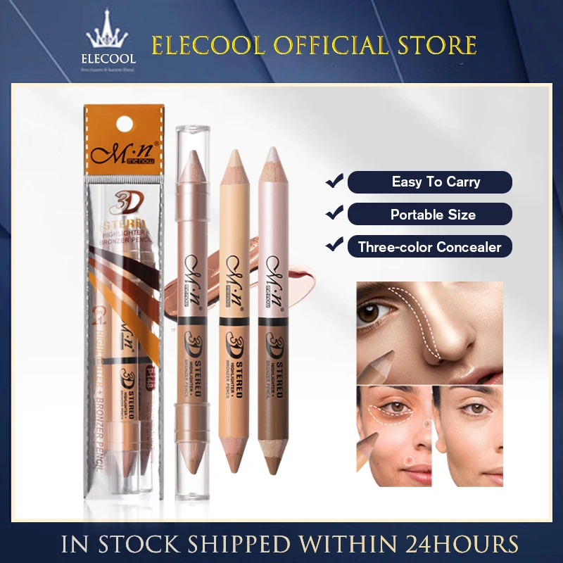 Double Ended Eyes Concealer Lápis com Handle Made Wooden, Soft Face Cream Contour, Brighten Concealer Pen Cosmetics, Frete Grátis, 1 a 10Pcs