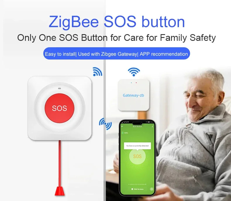 Tuya Smart Zigbee SOS Emergency Button APP Notification SOS Emergency Call Button Wireless Panic Button for Kid Elderly Patient