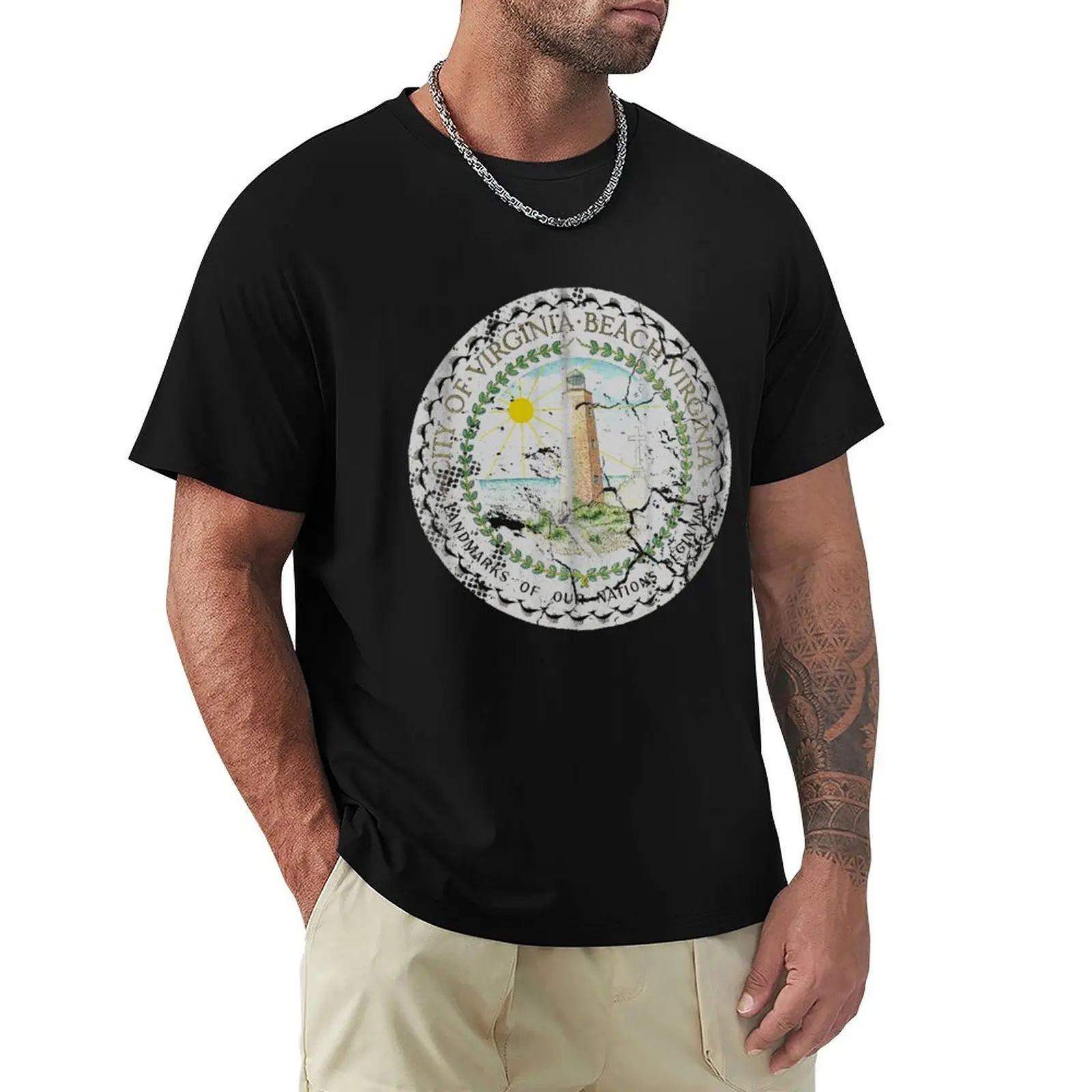 Vintage Grunge Flag of Virginia Beach T-Shirt Minimalist Casual Short Sleeve Top